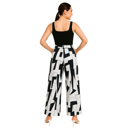ABSTRACT AFFAIR BLACK & WHITE WIDE LEG PALAZZO PANTS