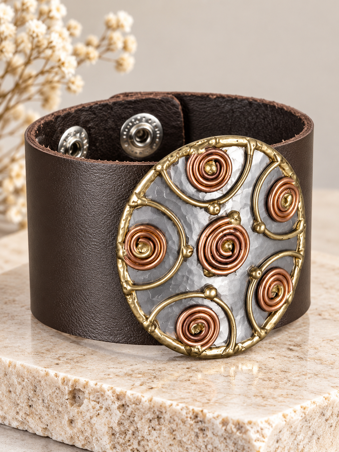 Mandela Wire-Wrapped Leather Cuff Bracelet