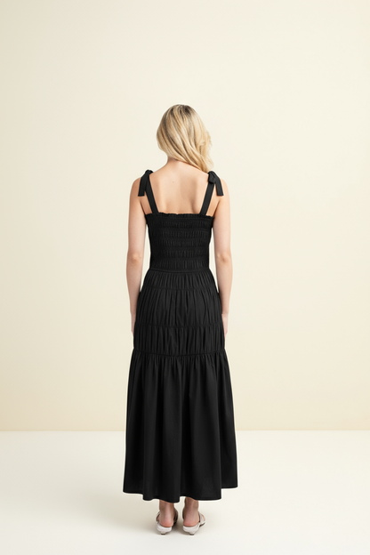 Smocked Maxi Dress with Shoulder Tie