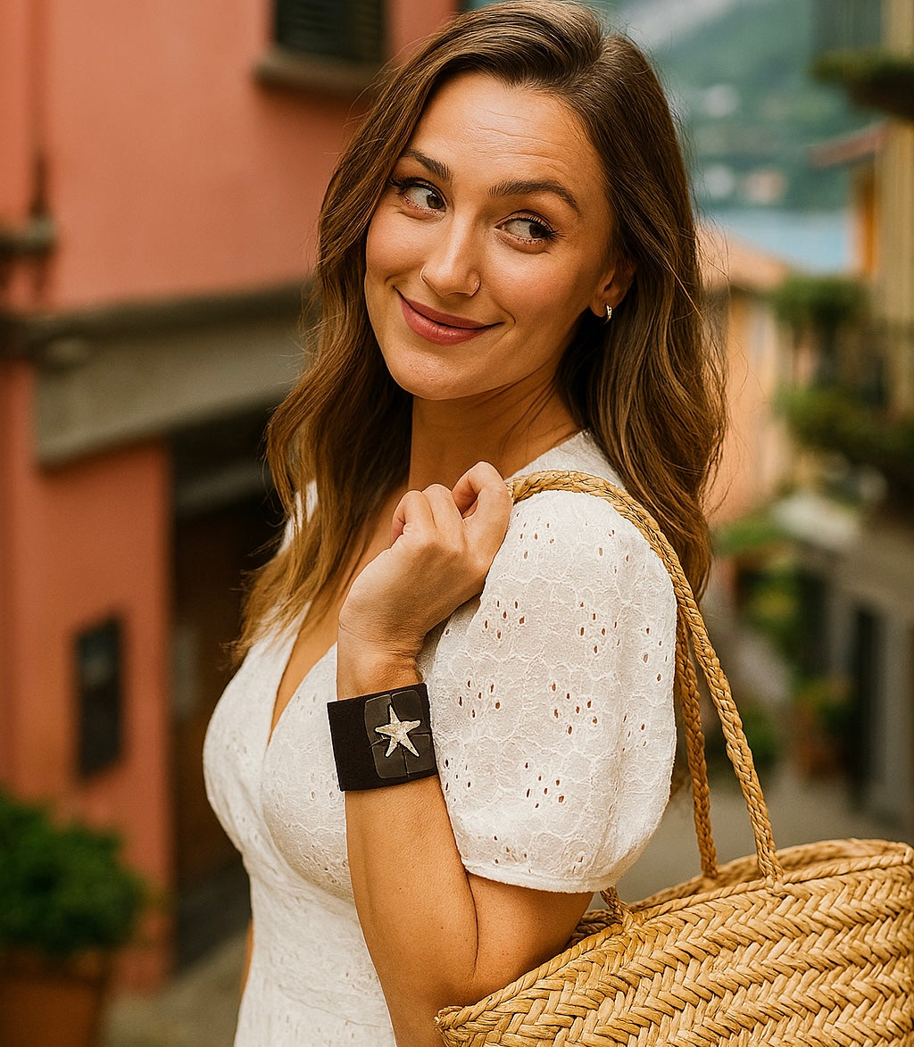 Handmade Bronze and Silver Finish Starfish Accent Leather bracelet