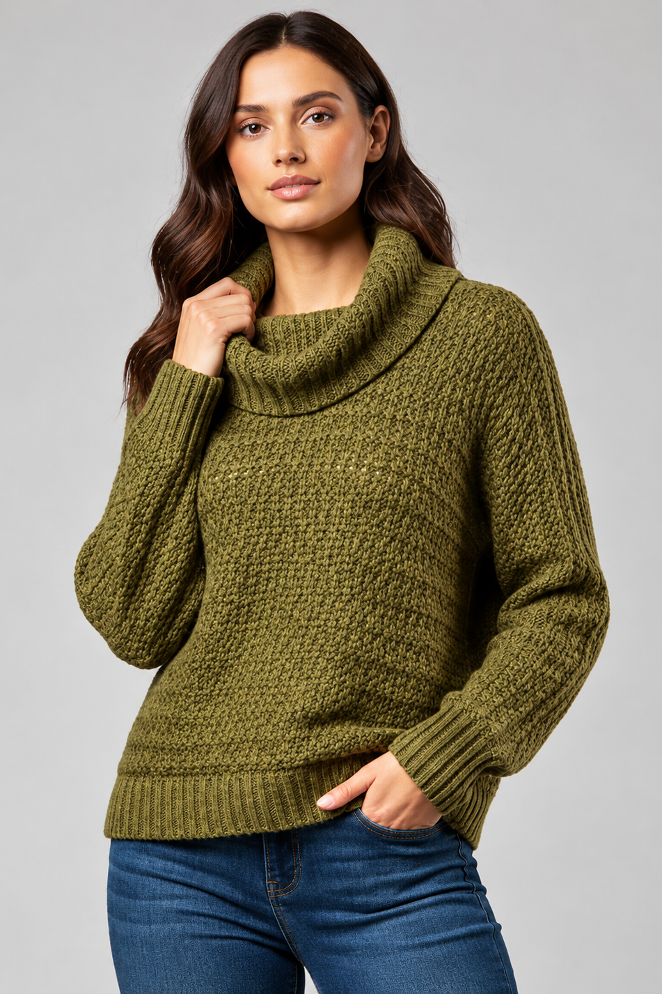 Olivewood Haven Cowl Neck Pullover Sweater