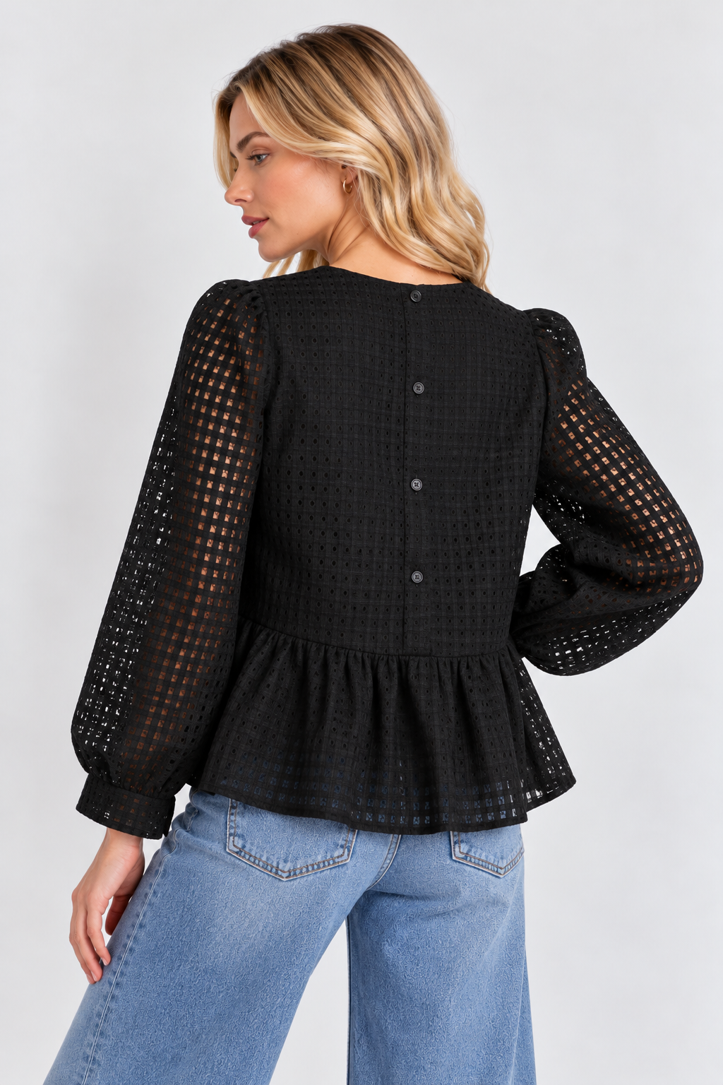 Moonlit Gaze Peplum Black Baby Doll Blouse