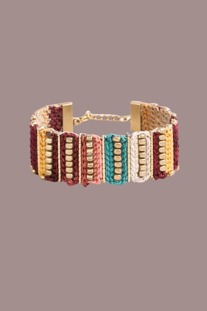 Handmade woven striped beaded bracelet