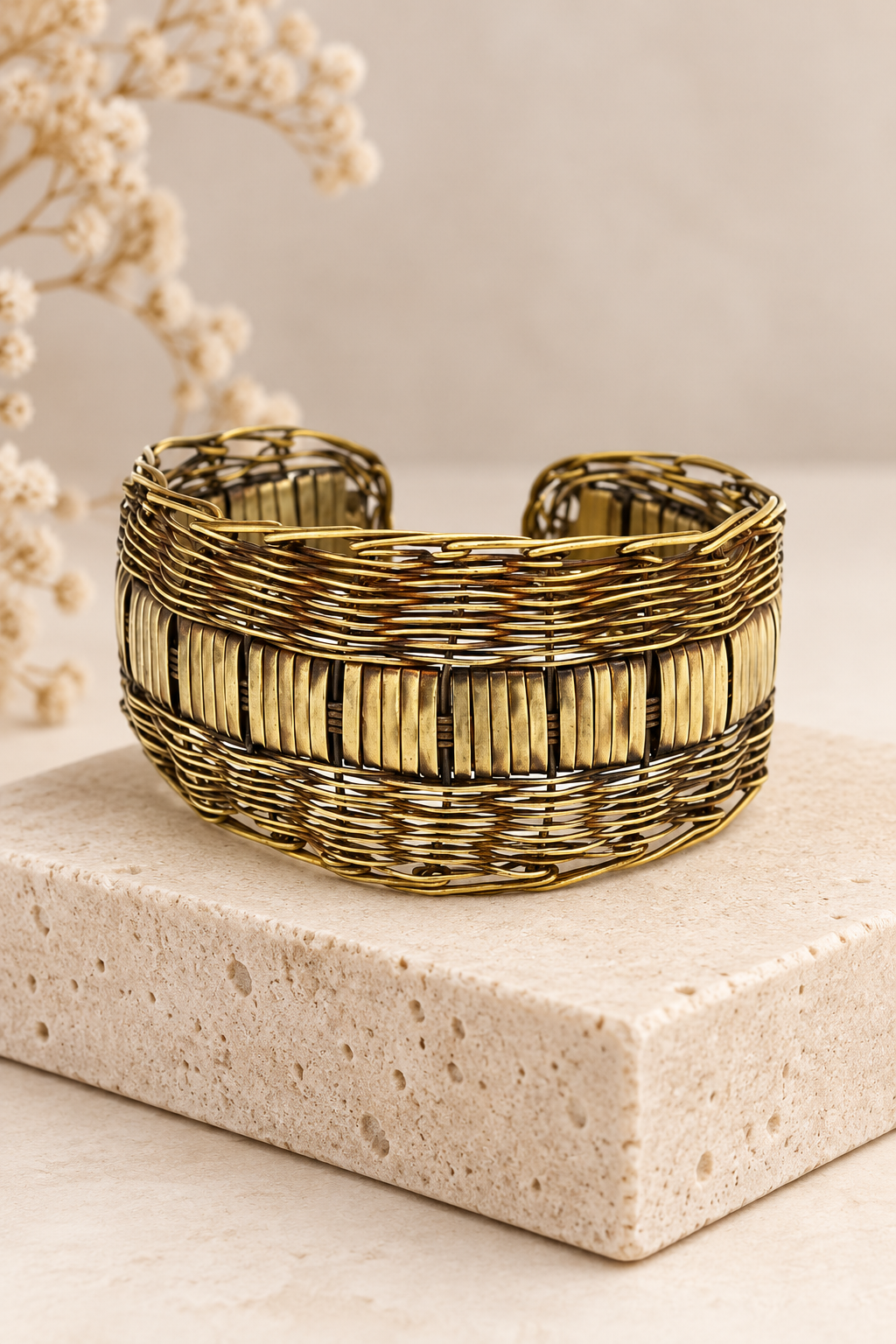 Golden Weave Artisan Cuff Bracelet