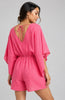 Bold print kimono romper with elastic waist