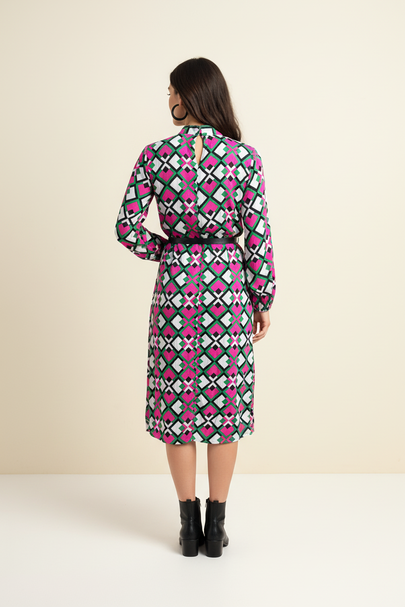 Mod Mosaic Midi Belted Dress