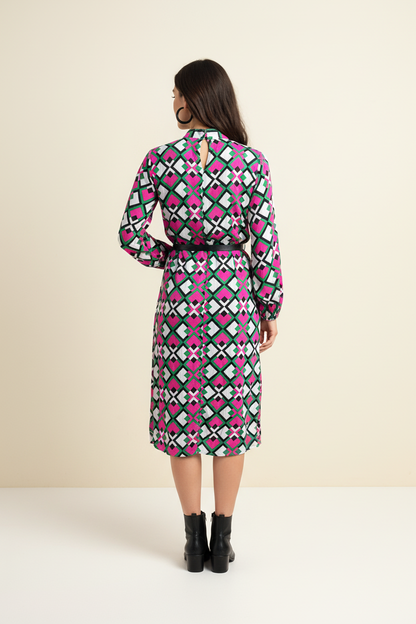 Mod Mosaic Midi Belted Dress