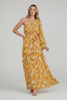 Mustard pleated floral maxi dress