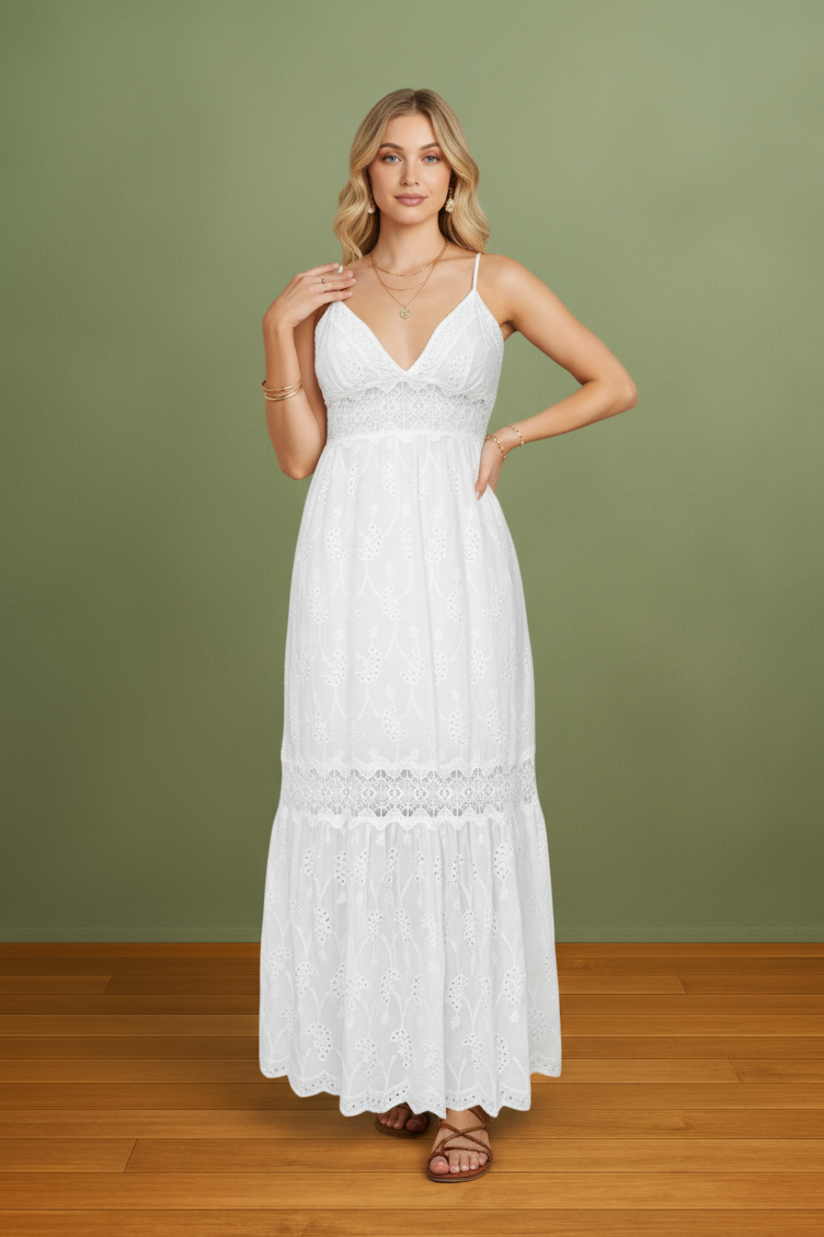 WHITE ELEGANCE EYELET MAXI DRESS