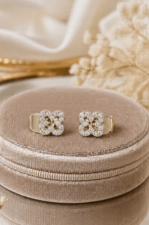 CZ pave four-leaf clover stud earrings