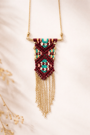 Handmade woven necklace with chains