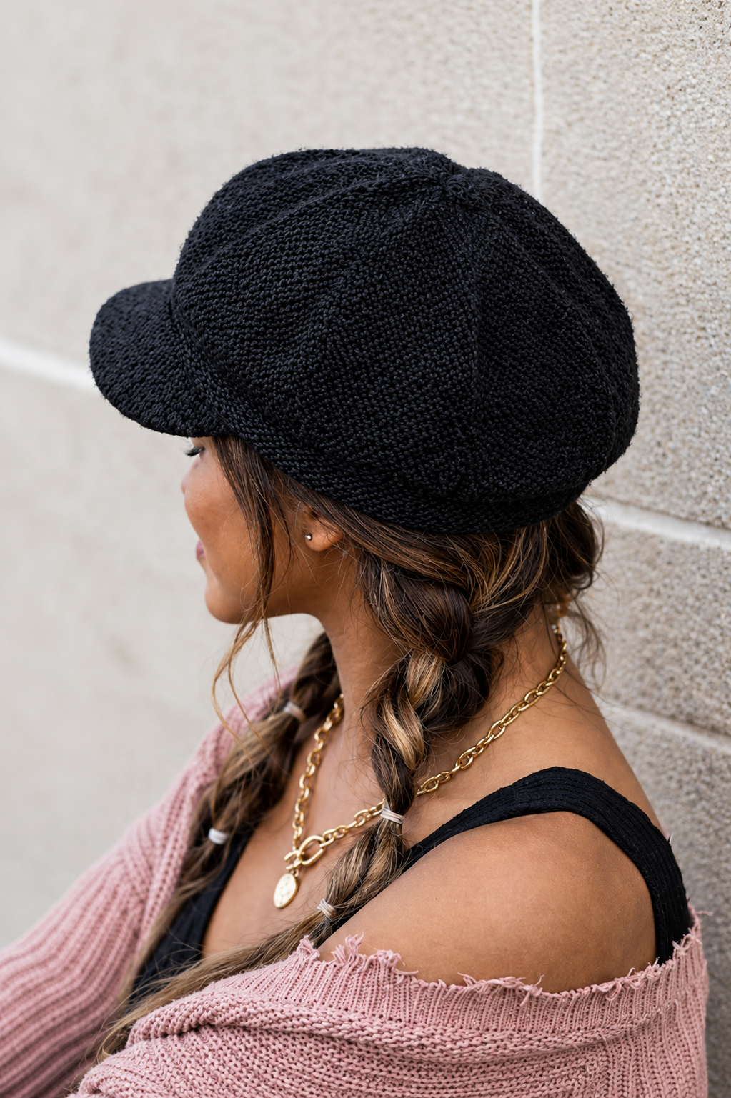 Eyelash Knit Newsboy Cap