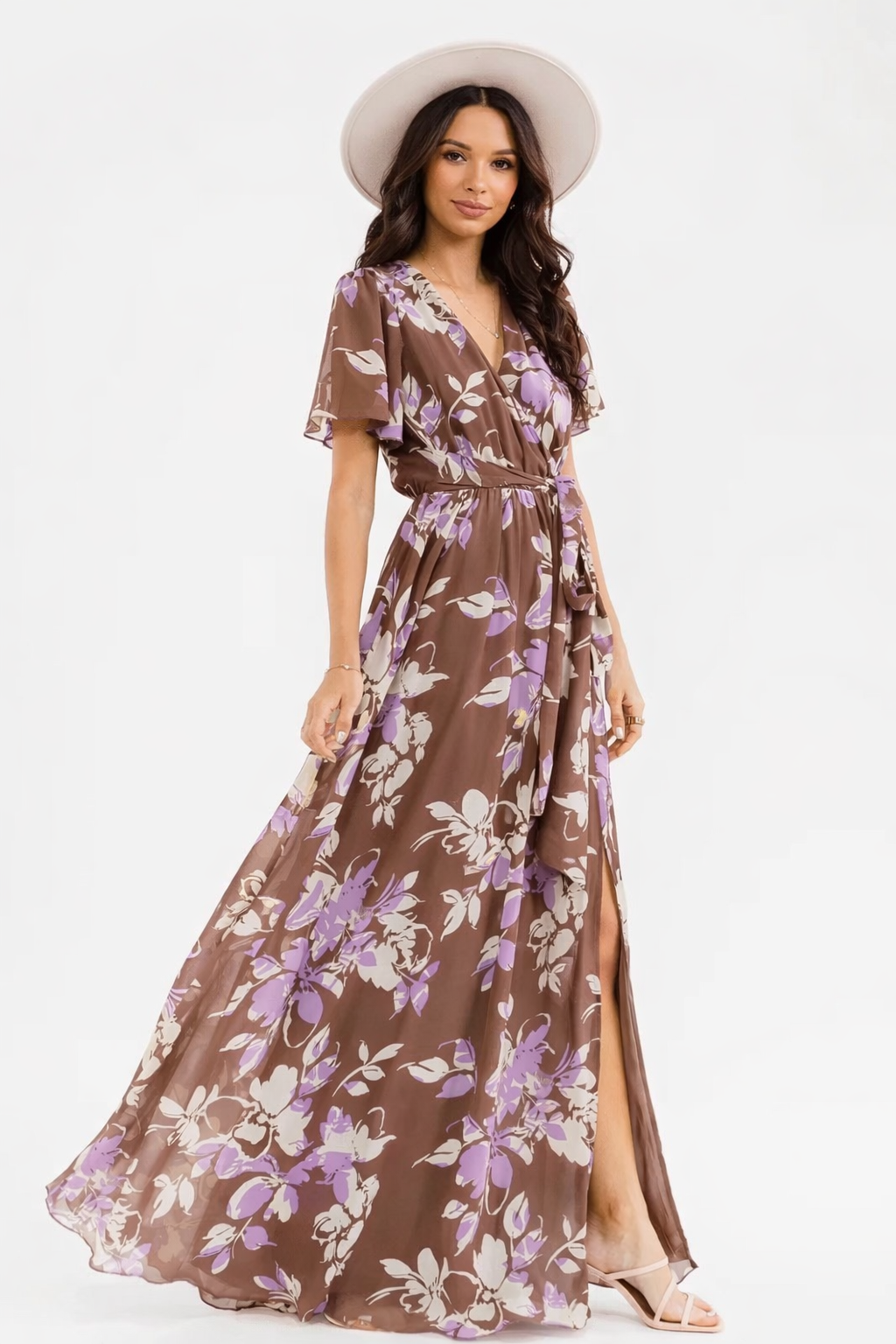 Violet Bloom Surplice Slit Flow Maxi Dress
