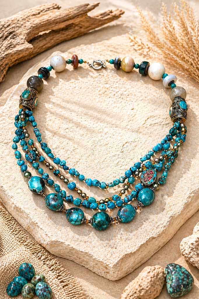 Blue Mesa dragon skin turquoise 4-strand statement necklace