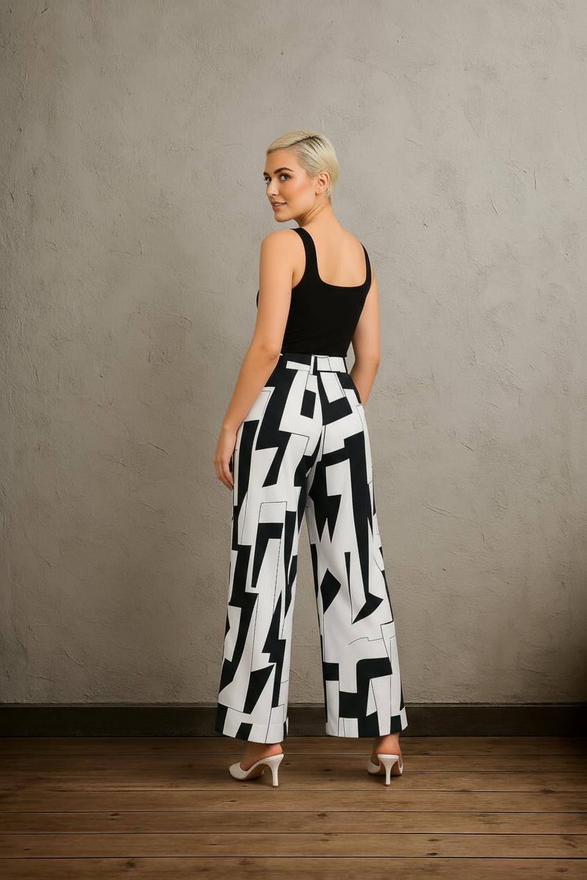 ABSTRACT AFFAIR BLACK & WHITE WIDE LEG PALAZZO PANTS