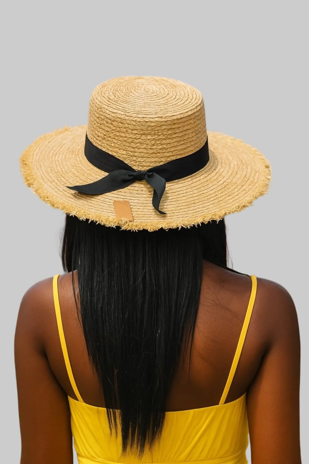 THE RIVIERA CHARM BLACK RIBBON RAFFIA SUN HAT