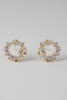 Gold cluster hoop stud earrings with CZ stones
