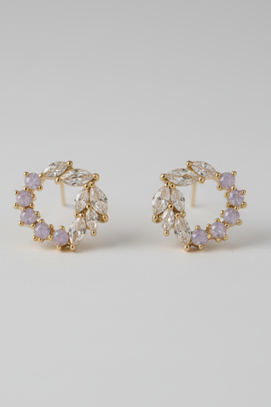 Mixed Cz Cluster Hoop Stud Earrings