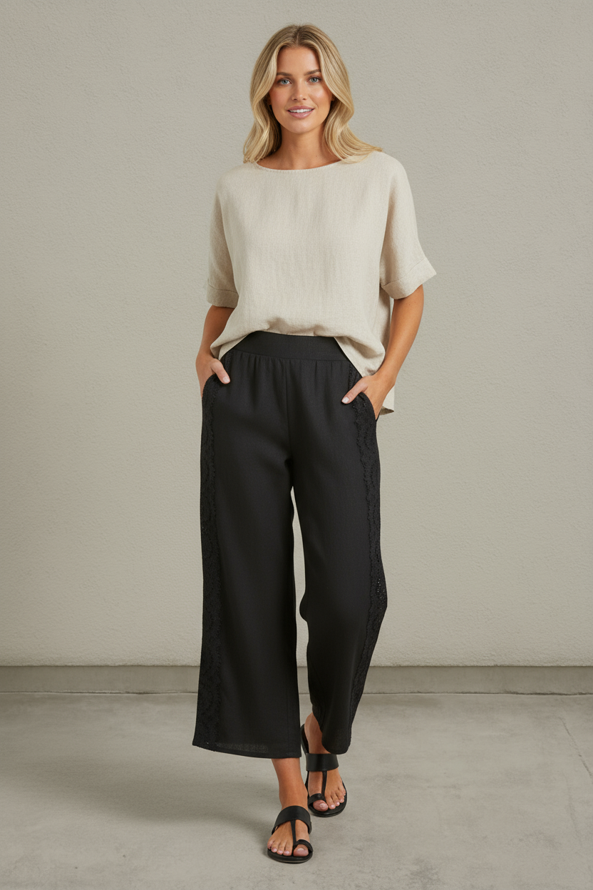 Loom & Lace Linen Elastic Waist Detail Pants
