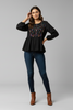 Floral embroidered peplum top with ruffled hemline
