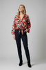 Wide sleeve tie-front abstract blouse