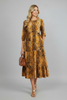 Animal print tiered midi dress with 3/4 sleeves