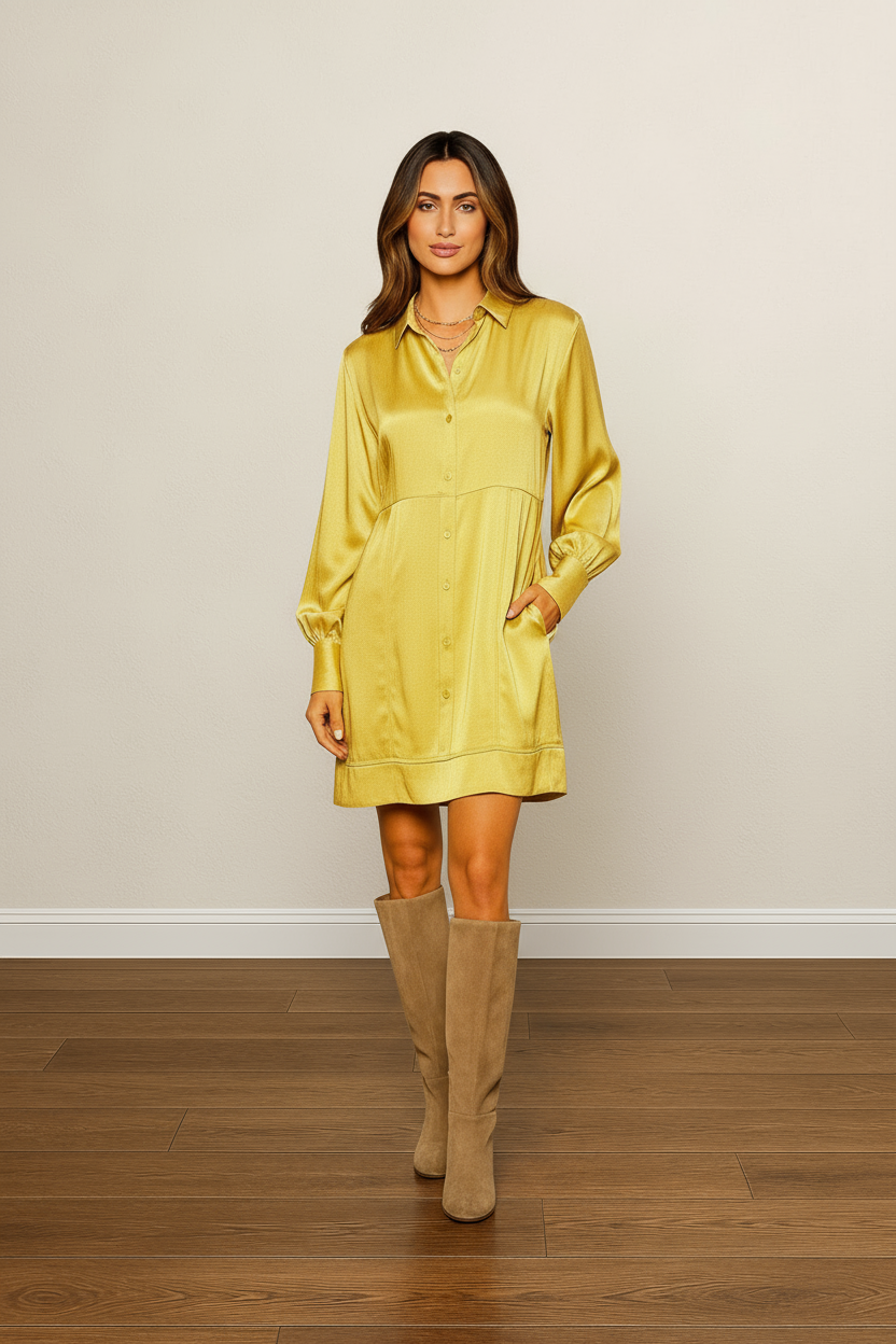 Golden Elegance Shirt Dress