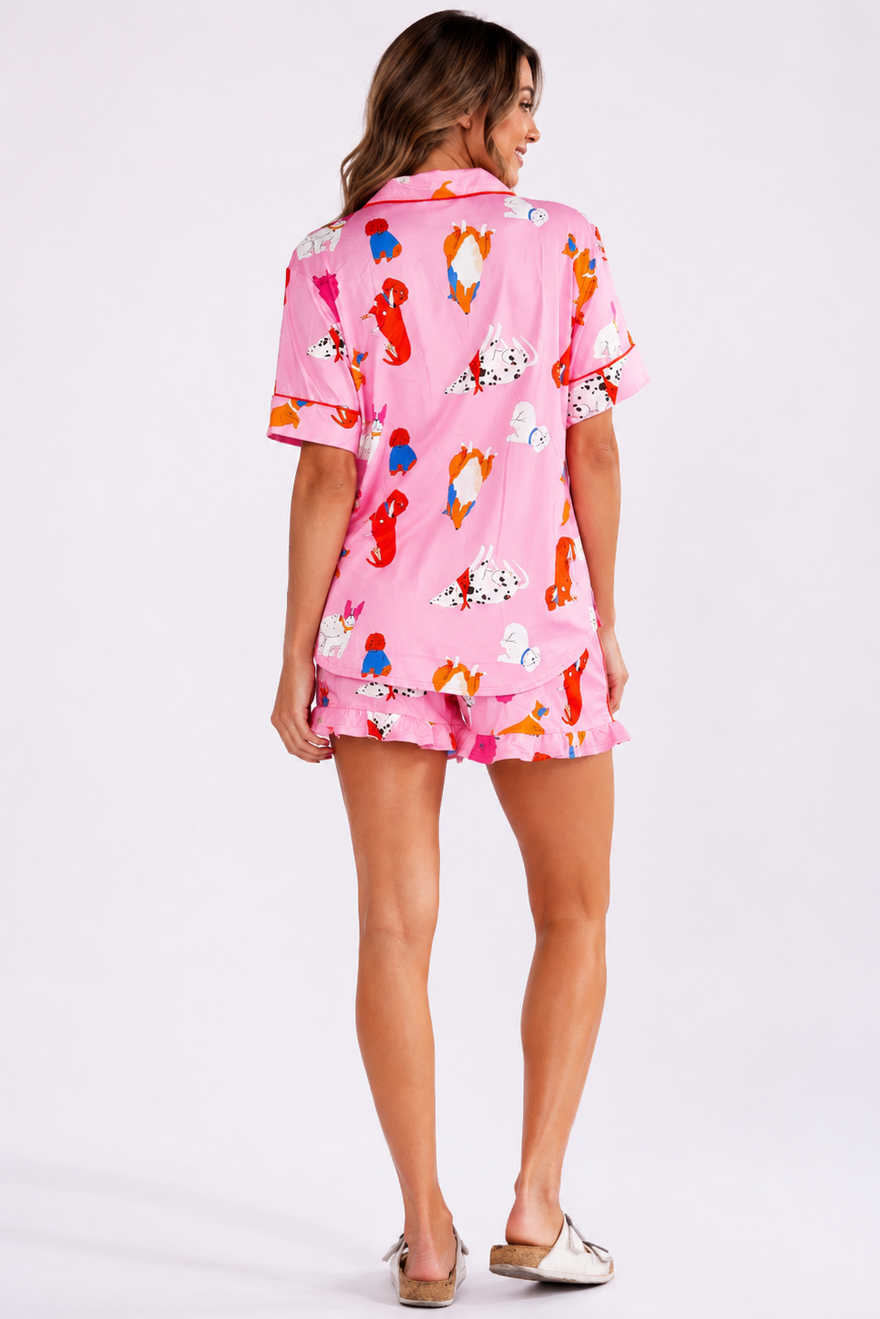 Puppy print PJ set with elastic-waist shorts