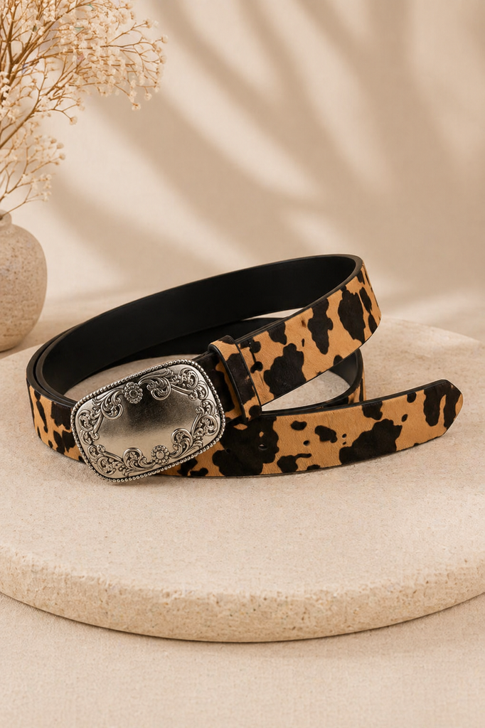Wild West cow print faux leather cinch belt