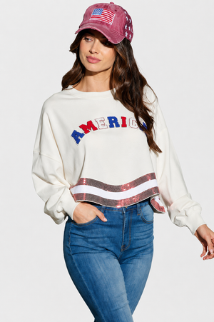 Patriotic sequin long sleeve pullover