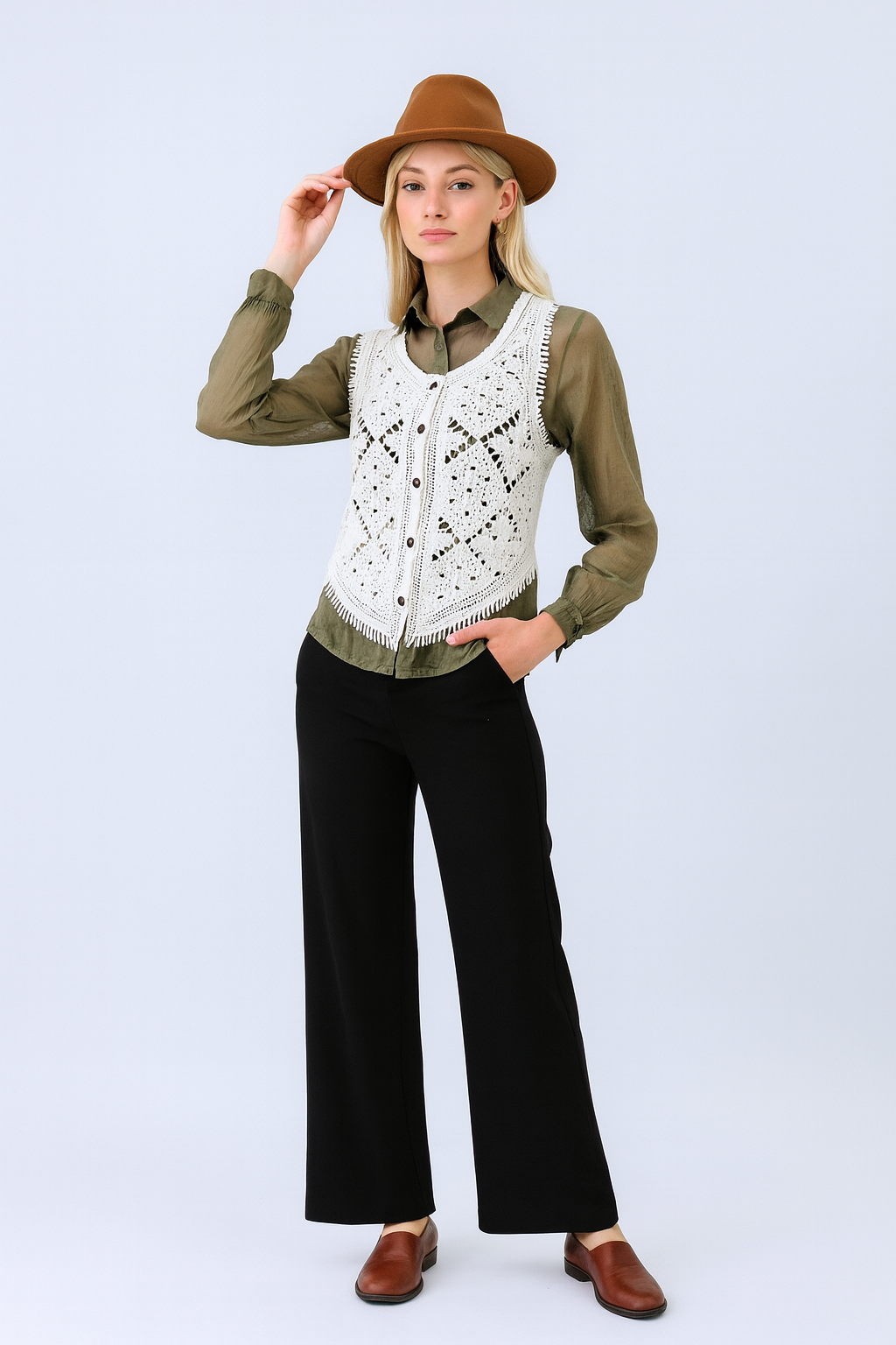 Ivory Horizon Crochet Lace Vest