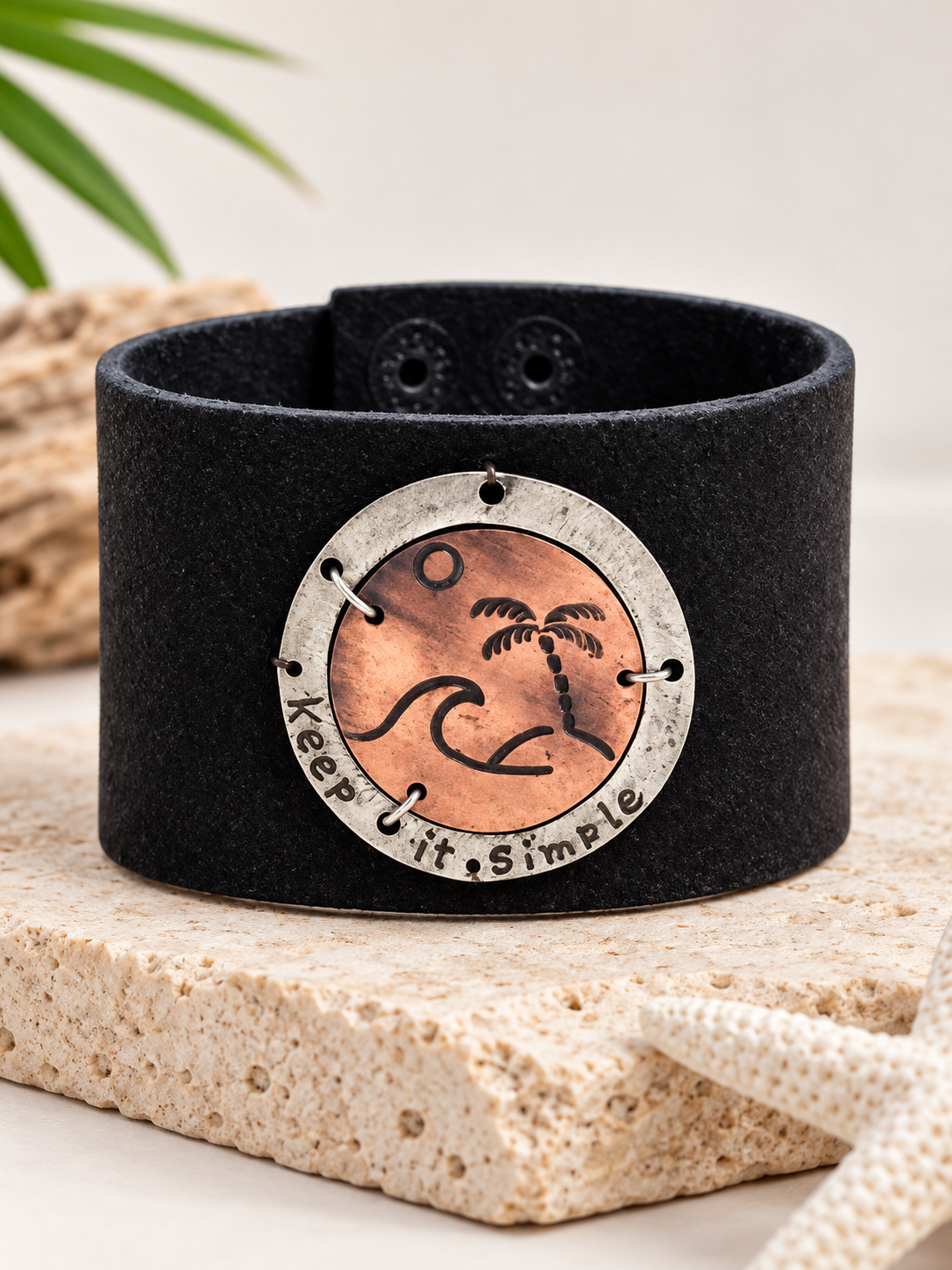 "Keep It Simple" Palm Tree Leather Cuff Bracelet
