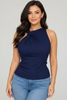 Dark blue tank top with twisted neckline