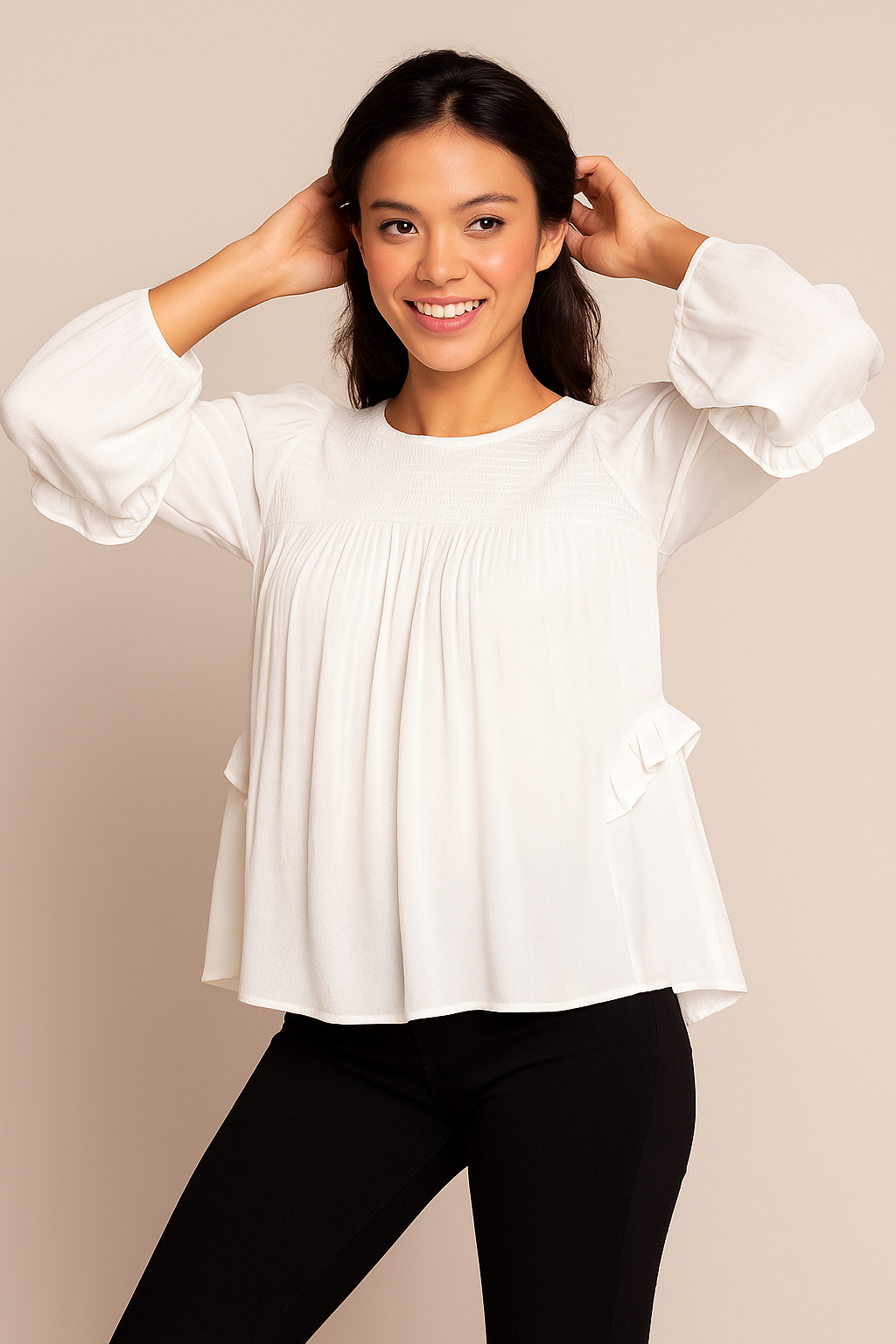 The Daydream Drop Smocked Yoke Ruffled Sleeve Blouse