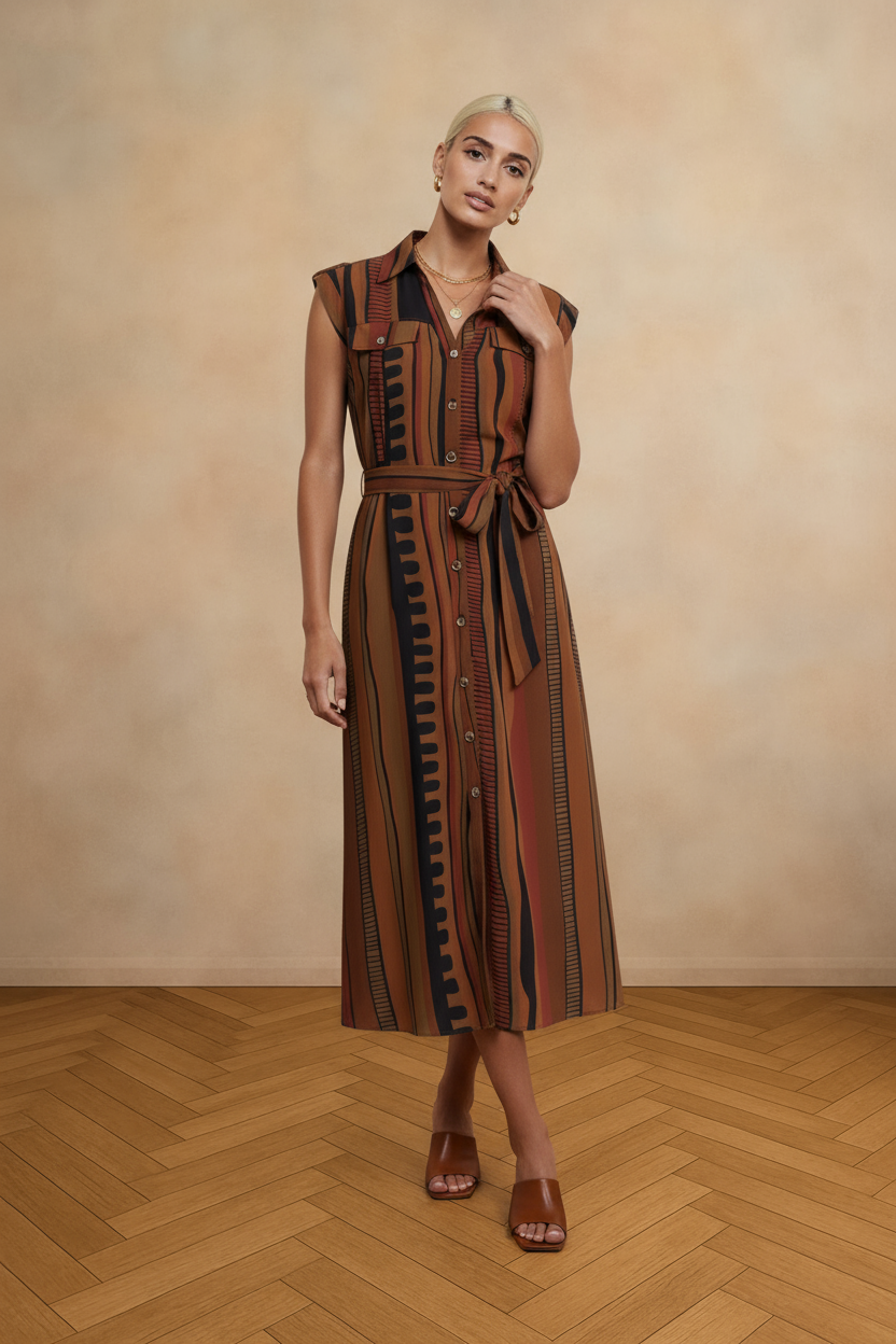 Rustic Rhythm Abstract Midi Dress