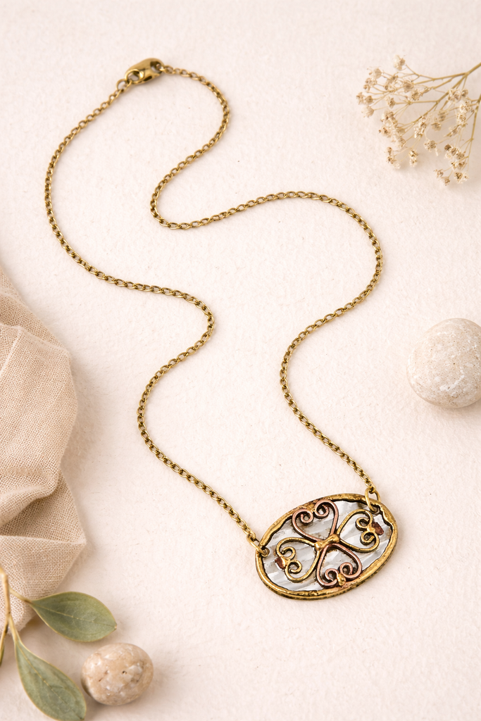 Mixed metal necklace in gold silver and rose gold