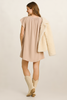 Pleated satin swing dress in sandstone