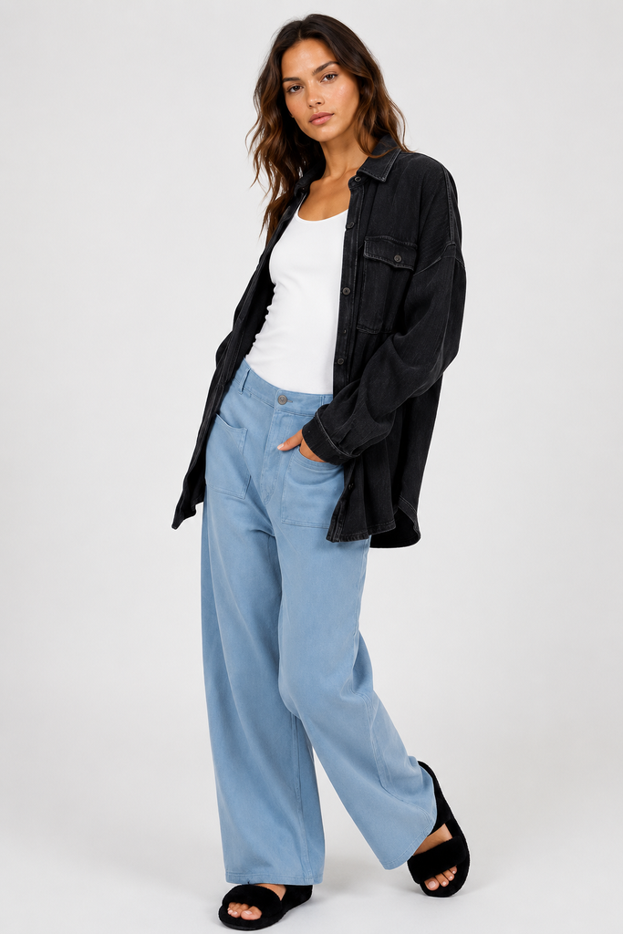 Gray blue high-waisted wide-leg pants