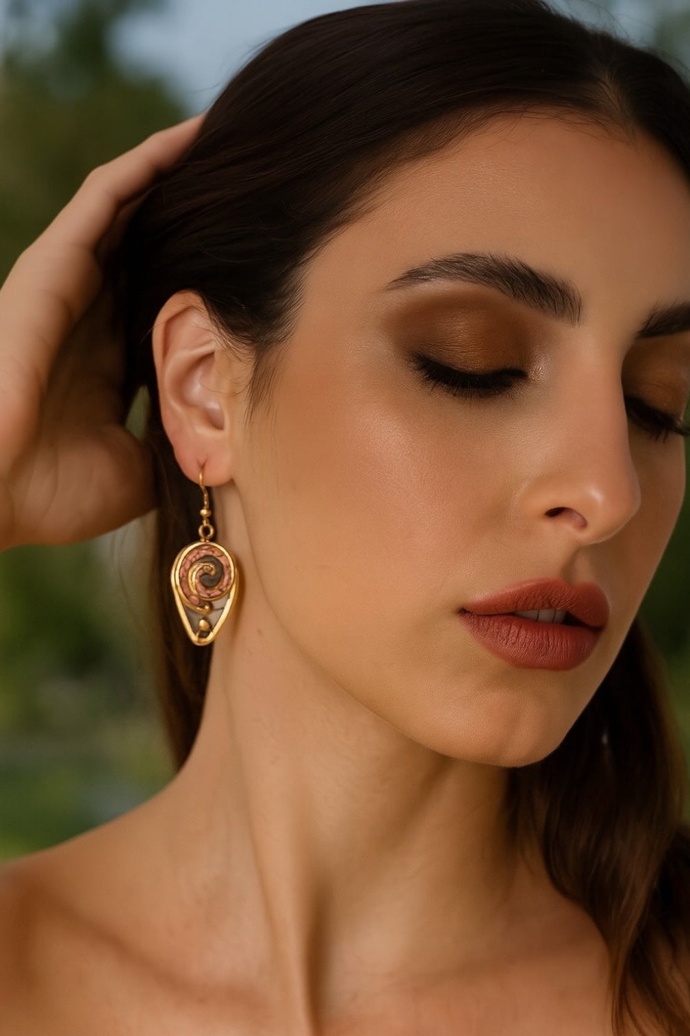 Handmade Copper Whirl Teardrop Mixed Metal Earrings