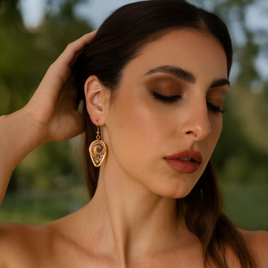 Handmade Copper Whirl Teardrop Mixed Metal Earrings