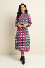 Mod Mosaic belted midi dress flowy silhouette