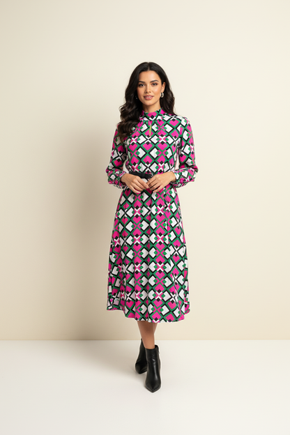 Mod Mosaic Midi Belted Dress