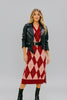Crimson sleeveless argyle midi dress