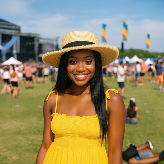 THE RIVIERA CHARM BLACK RIBBON RAFFIA SUN HAT