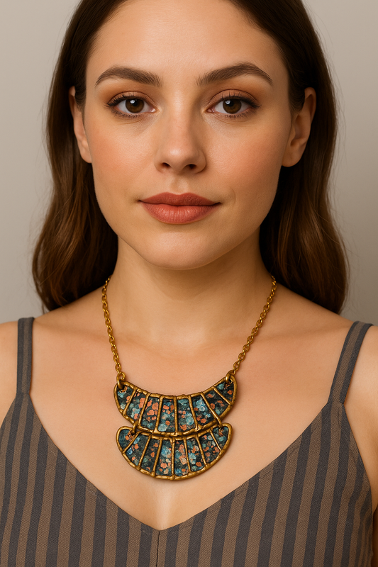 Double Plate Brass and Copper with Blue/Green Patina Necklace