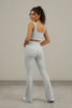 Square neck sports bra with flare leggings activewear set, styled