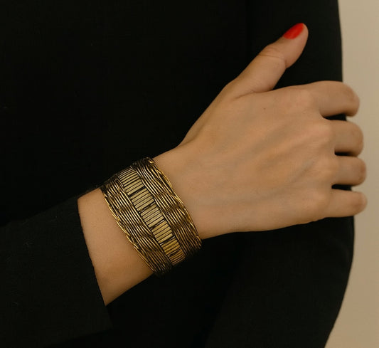 Handmade Banjara Basketweave Cuff – Brasstone- Adjustable