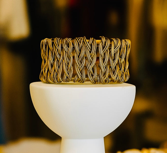 Handcrafted Woven Brass Basket Weave Cuff Bracelet