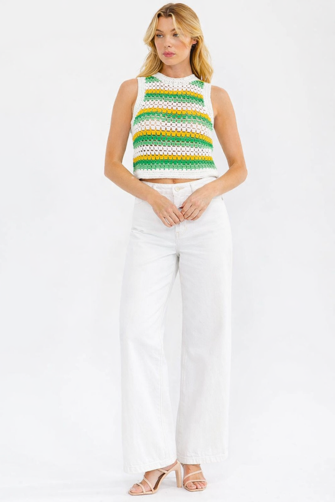Sunstripe cropped crochet tank top in acrylic
