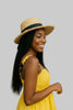 Raffia sun hat with black grosgrain ribbon band